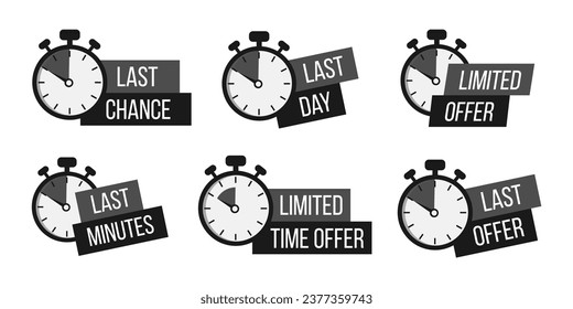 Juego de insignias de cuenta regresiva. Promociones de descuento de tiempo limitado. Conjunto de ilustraciones de vectores