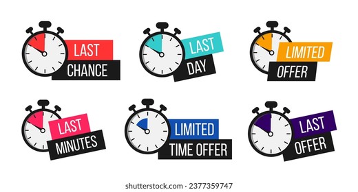 Juego de insignias de cuenta regresiva. Promociones de descuento de tiempo limitado. Conjunto de ilustraciones de vectores
