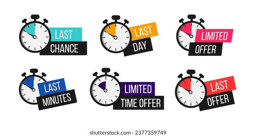 Sale countdown badges set. Limited time only discount promotions. Vector illustrations set