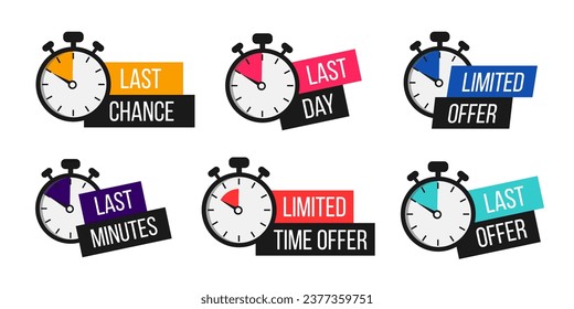 Sale countdown badges set. Limited time only discount promotions. Vector illustrations set