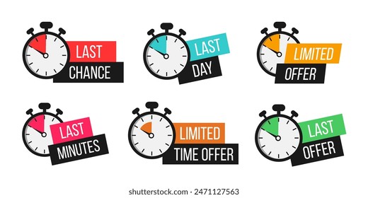 Sale countdown badges set. Limited time only discount promotions. Vector illustrations set