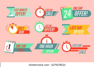 Sale countdown badges. Set of offer banners. Only now sale, last day offer. ogos, signs, stickers, deal badge template