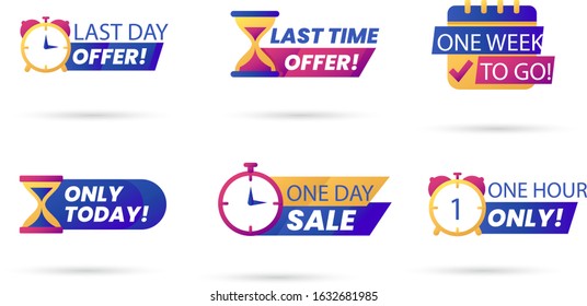 Sale countdown days left badge set. last down count offer banners and last day discount and sale stickers. Logos, signs, stickers, deal badge template for advertising & promotion in shop market.