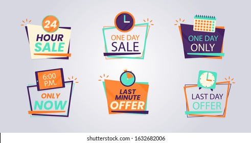 Sale countdown days left badge set. last down count offer banners and last day discount and sale stickers. Logos, signs, stickers, deal badge template for advertising & promotion in shop market.