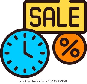 Sale Countdown Timer Filled Style Icon Design