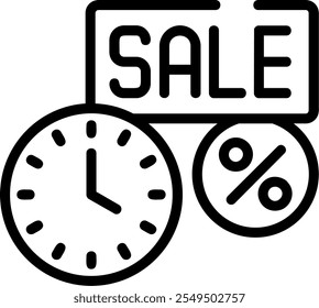 Sale Countdown Timer Outline Style Icon Design