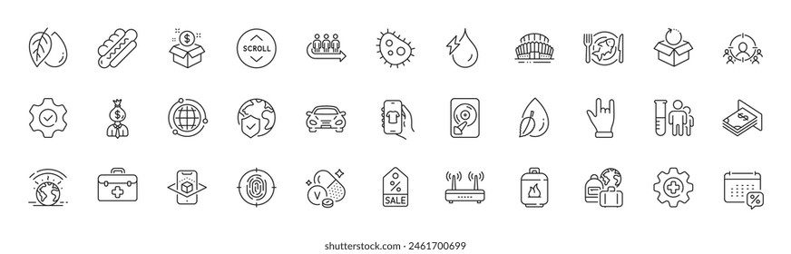 Iconos de Cupón de venta, bacterias y colas. Paquete de realidad aumentada, disco duro, icono de hotdog. Tienda App, Medicina, Pictograma de segmentación de negocios. Equipaje, Análisis médicos, Globo. Iconos de línea. Vector