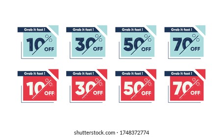 Sale coupon design 10% 30% 50% 70% Off 