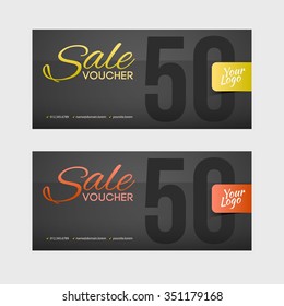 Sale coupon or gift voucher with gold inscription. 