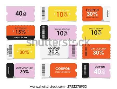 Sale coupon mockup set. Sale flat template Tickets. For sale coupon. Minimalist coupon. Isolated background