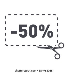 sale coupon with scissors sign. fifty percent
