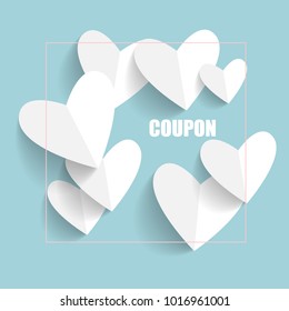 Sale Coupon, voucher, tag. Valentine`s Day card. Vector illustration.