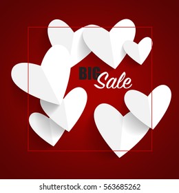 Sale Coupon, voucher, tag. Valentine`s Day card. Vector illustration.