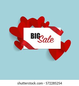 Sale Coupon, Voucher, Tag. Valentine`s Day Card. Vector Illustration