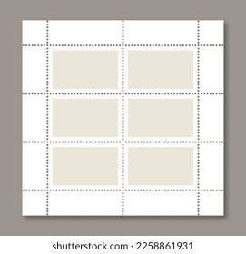 Juego de cupones de venta. Plantilla de marca postal vacía con bordes perforados. Marcas postales de papel de colección. Etiquetas postales para carta de correo. Estampillas de rehenes. Ilustración vectorial.