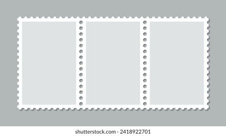 Sale coupons template with perforated borders. Postal stickers set. Empty post stamp collection. Paper postmarks for mail letter. Postage stamps. Vector illustration.