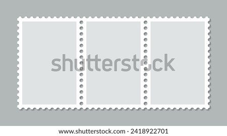 Sale coupons template with perforated borders. Postal stickers set. Empty post stamp collection. Paper postmarks for mail letter. Postage stamps. Vector illustration.