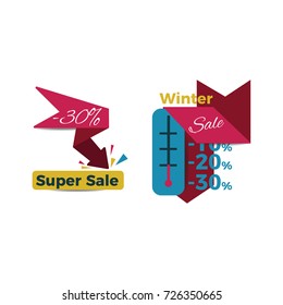 Venta de insignias creativas. Ilustración vectorial.