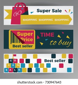 Venta de pancartas creativas. Ilustración de vector plano.
