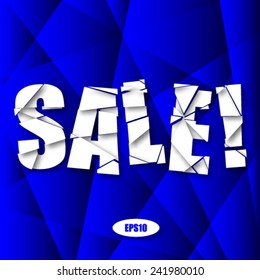 Sale Cut Paper Poster on Blue Background, material design vector illustration 
