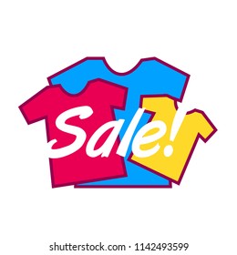 sale, cute label, logo, background with shirt illustration, vector