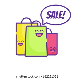 Sale! Cute market bag thin line vector icon art. Vector Flat Illustration