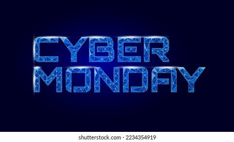Sale Cyber Monday 3D banner technology design. Low poly polygonal shape letter online discount. Advertising web mobile app social media shopping offer vector illustration