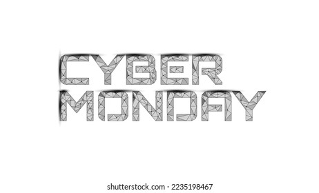 Sale Cyber Monday 3D banner technology design. Low poly polygonal shape letter online discount. Advertising web mobile app social media shopping offer vector illustration