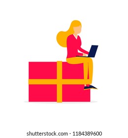 Sale, cyber Monday, woman sitting on a box.