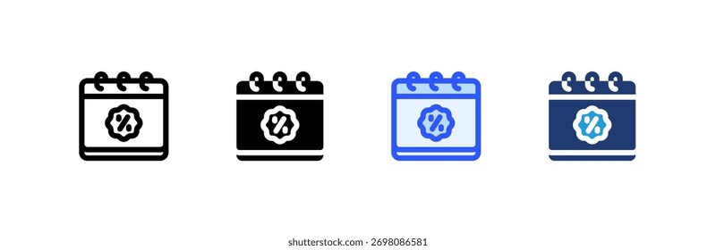 Conjunto de iconos de fecha de venta colección de estilo múltiple. Ilustración vectorial.