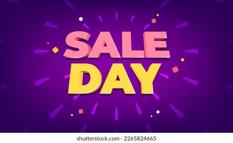 Sale day or Shopping day 3d text on purple background. Online shopping banner template.