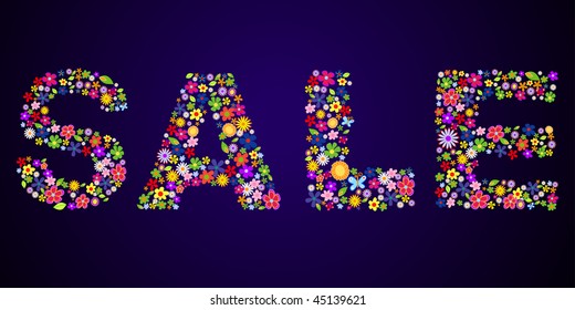 sale. decorative letters with colorful flowers vector illustration