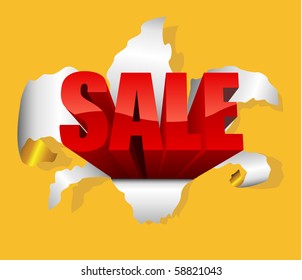 Sale design element with letters breaking through g paper.