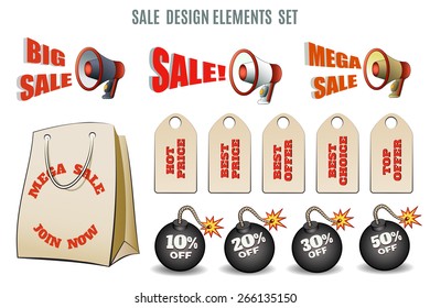 Sale design element set. Only free font used. Isolated on white background.