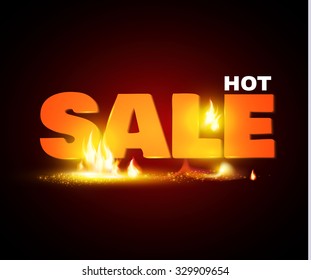 Sale Design with Fire. Hot Sale. Vector illustration 