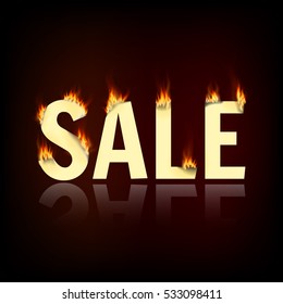 Sale design with fire. Hot sale. Vector illustration