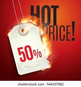 Sale Design with Fire. Hot Sale. Vector illustration