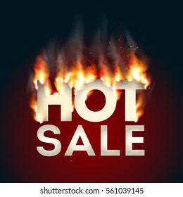 Sale Design with Fire. Hot Sale. Vector illustration