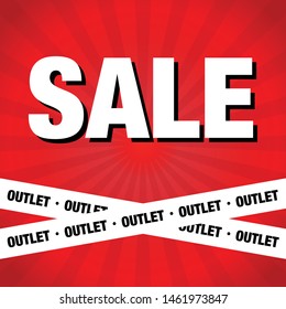 Sale design with outlet ribbons in red background.