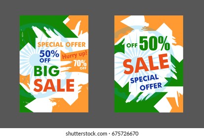 Sale design poster or banner. Modern template for Indian Independence Day background with Ashoka wheel 15 th august. Vector illustration.