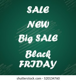Sale design template. Chalk on blackboard. Vector illustration.