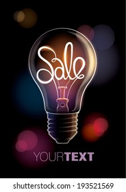 Sale design template with light bulb. Vector illustration