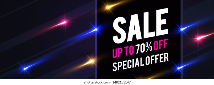 Sale design template with magic light effects. Special offer.