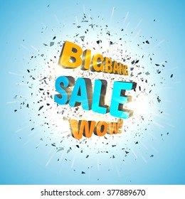 Sale design template vector with explosion cloud of black pieces. Wow!