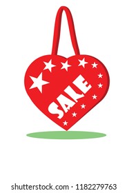 Sale design template vector. heart shaped shopping bag. 