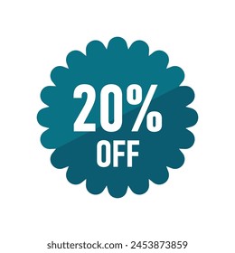 descuento de rebajas 20% de descuento insignias mejor oferta promo estrategia de marketing de ventas diseño azul