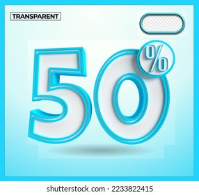 sale discount 3D render object 50% blue color for kids theme, children theme