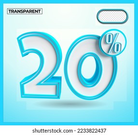 sale discount 3D render object 20% blue color for kids theme, children theme