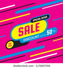 Sale discount up to 50% -concept banner vector illustration. Special offer abstract creative layout. Buy now. Graphic design element.