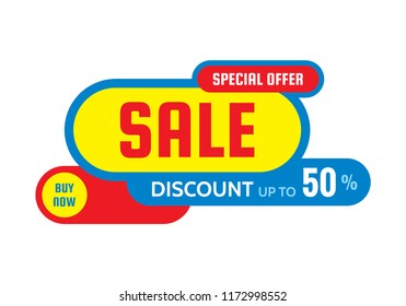Sale - discount up to 50% concept banner vector illustration. Special offer creative geometric promotion layout. Buy now. Abstract composition. Graphic design sticker. 